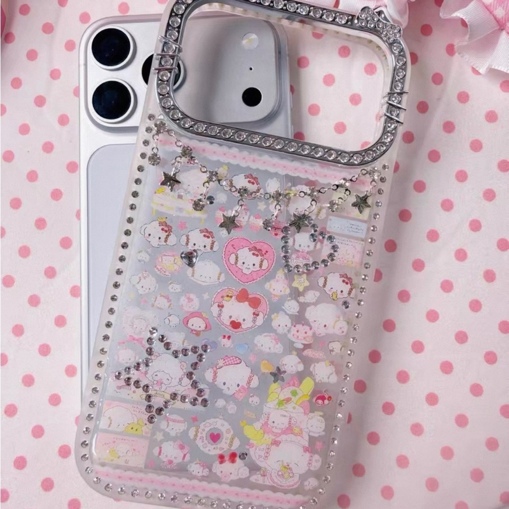 Clear Pink Rhinestone Cute Character iPhone Case with Star Charm